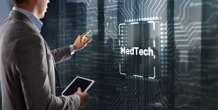 Medicine technology integration automation computing health care concept. Clicking on the virtual screen CPU Iconの写真素材