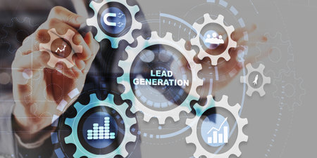 Lead Generation Concept On Cogwheels. Busuness Financeの写真素材