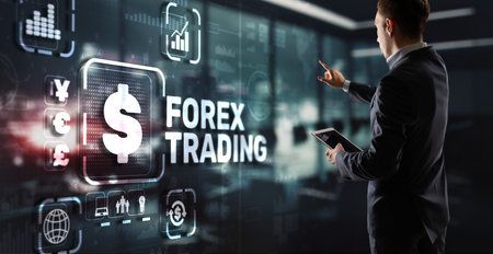 Inscription Forex Trading on Virtual Screen. Business Stock market conceptの写真素材