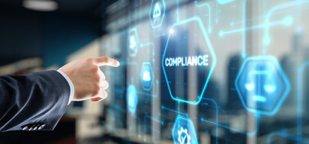 Businessman clicks Compliance Rules Law Business Technology conceptの写真素材