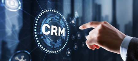 CRM Customer Relationship Management. Businessman clicks. Business Internet Technology Conceptの写真素材