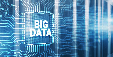 Big data on server racks background. 3d Electronic Circuit Board Chipの写真素材