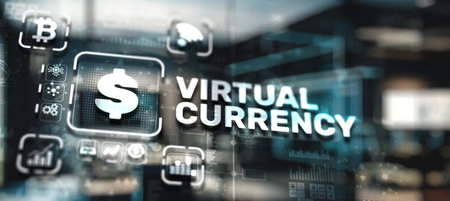 Virtual digital currency and financial investment trade concept. Dollar icon on virtual 3d screenの写真素材