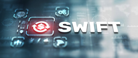 SWIFT. Society for Worldwide Interbank Financial Telecommunications. International bank transfer systemの写真素材