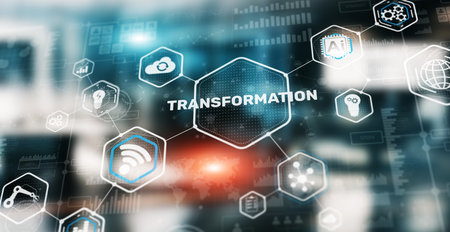 Transformation on virtual screen. Business internet technology concept 3Dの写真素材