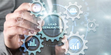 Lead Generation Concept On Cogwheels. Busuness Financeの写真素材