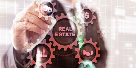 Real Estate Property insurance and security concept. Gears iconの写真素材