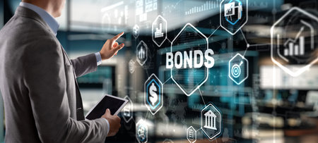 Businessman clicks inscription bonds. Bond Finance Banking Technology conceptの写真素材