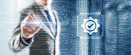 Clicking on the virtual screen: Quality Control Business Technology Conceptの写真素材