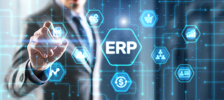 ERP. Enterprise resource planning. Technology concept on virtual screenの写真素材