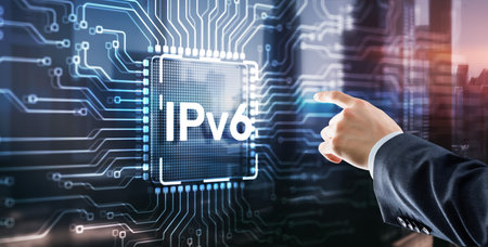 Clicking on the virtual screen: IPv6. Business, Technology, Internet and network conceptの写真素材