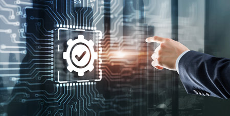 Clicking on the virtual screen: Quality Control Business Technology Conceptの写真素材