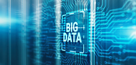 Big data on server racks background. 3d Electronic Circuit Board Chipの写真素材