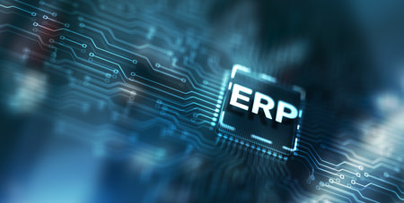 Enterprise Resource Planning ERP Corporate concept. Abstract background on server room backgroundの写真素材