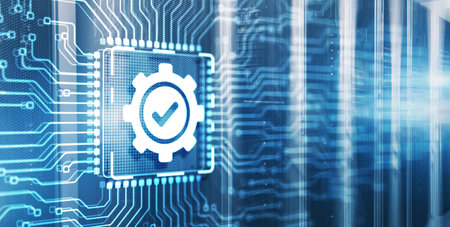 Quality Control Business Technology Concept on 3d Electronic Circuit Board Chipの写真素材