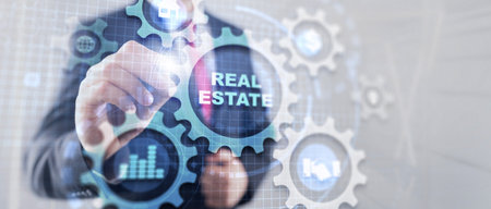 Real Estate Property insurance and security concept. Gears iconの写真素材