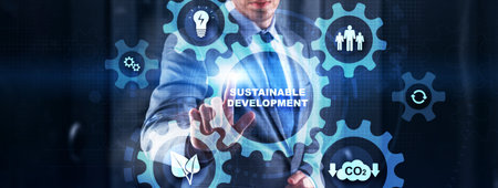 Sustainable development renewable energy and natural resources connected gearsの写真素材
