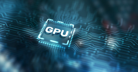 GPU Graphic Processor Hardware Tech. Processing Electronic Technology concept on server rack backgroundの写真素材