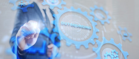 Inscription: Outsourcing. Global Recruitment Business, Technology, Internet and network conceptの写真素材