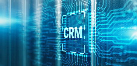 CRM Customer Relationship Management Business on 3d Electronic Circuit Board Chipの写真素材
