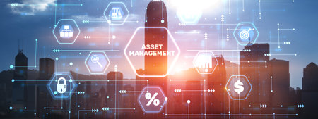 Asset management Business technology internet concept. Funture city backgroundの写真素材