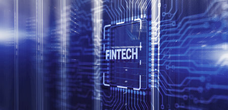 Fintech financial technology concept on 3d Electronic Circuit Board Chipの写真素材
