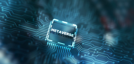 Inscription metaverse on processor icon. Global Internet connection metaverseの写真素材