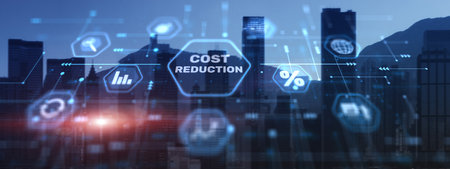 Cost reduction business finance concept on city backgroundの写真素材