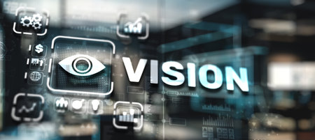 Vision Icon on virtual screen. Business vision presentationの写真素材