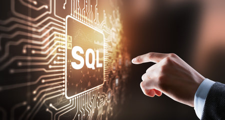 SQL Structured Query Language. Technology concept. Icon virtual screenの写真素材