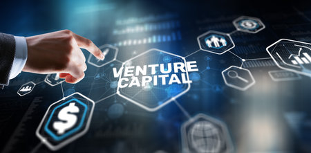 Businessman touching finger Venture Capital. Mixed Mediaの写真素材