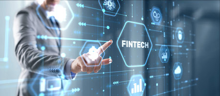 Fintech Financial technology. Business concept on virtual screenの写真素材