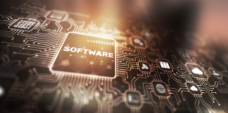Software development concept. Digital technology. Mixed Media Backgroundの写真素材