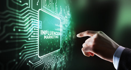 Influencer marketing concept. Promotion of goods or services through influencersの写真素材