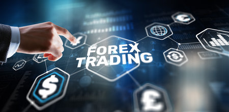 Businessman touching finger on the virtual screen and selecting Forex Tradingの写真素材