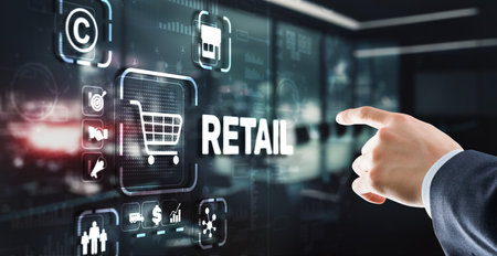 Retail concept marketing channels E-commerce Shopping automation on virtual screenの写真素材