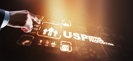 USP. Inscription Unique selling proposition on Virtual Screen. Marketing and technology conceptの写真素材