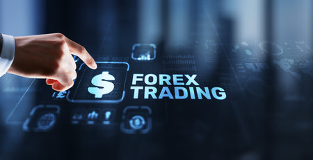 Inscription Forex Trading on Virtual Screen. Business Stock market conceptの写真素材