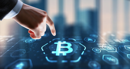 Polygonal bitcoin background technology concept 2024の写真素材