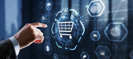 Businessman clicks E-commerce Global Business Digital Marketingの写真素材