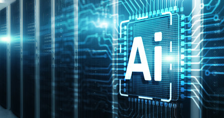 Artificial intelligence chip. Ai chipset on 3D circuit boardの写真素材