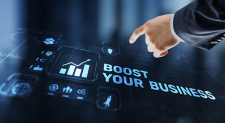 Boost your business on Virtual screen. Business Technology Internet and network conceptの写真素材