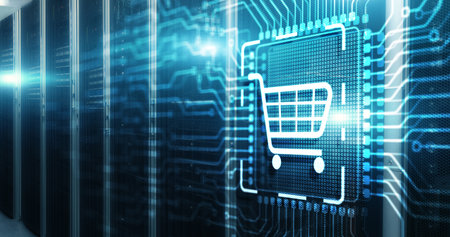 E-commerce on 3d Electronic Circuit Board Chipの写真素材