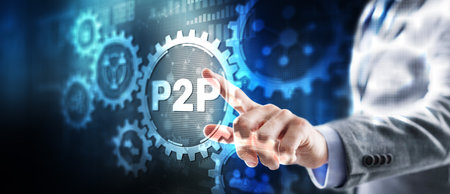P2P. Peer to peer concept. Cryptocurrency trading. Technology web networkの写真素材