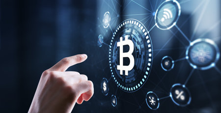 Polygonal bitcoin background technology concept 2024の写真素材