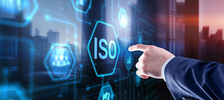 ISO Standard certification standardisation quality control concept on virtual screenの写真素材