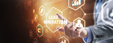 Man clicks on the inscription Lead Generation. Analysis Business Research Interest Conceptの写真素材