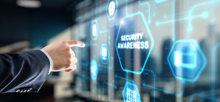 Virtual display button: Security Awareness Business, Technology, Internet and network conceptの写真素材