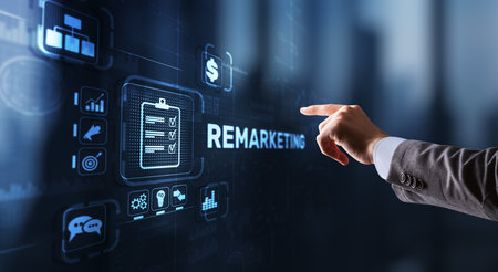 Remarketing on virtual screen. Business Technology Internet and Finance conceptの写真素材