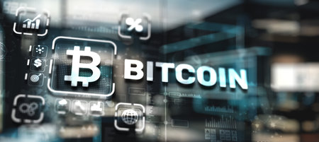 Universal digital background. Bitcoin cryptocurrency, crypto marketの写真素材